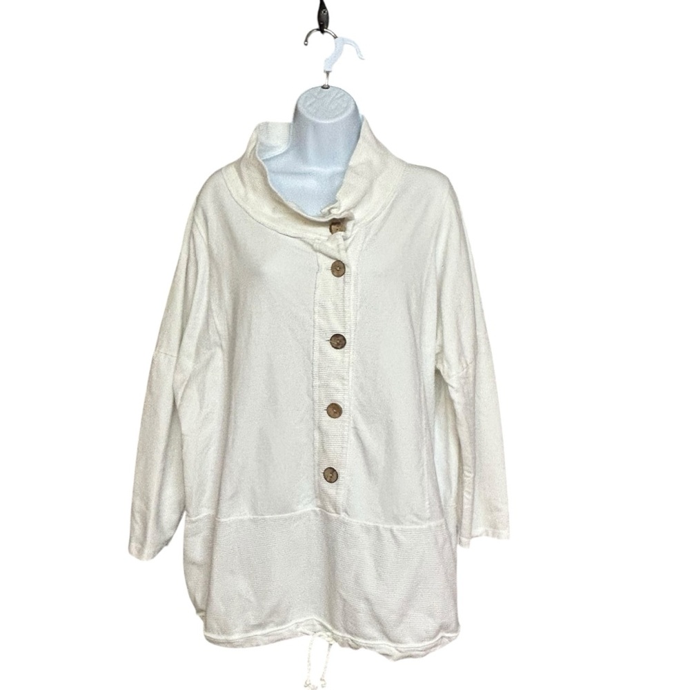 M Made in Italy Italian White Cotton Knit Loose Funnel Neck Top Size M